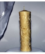 Handmade 100% Pure Beeswax Pillar Candle With Flowers 100% Cotton Wick - £7.55 GBP
