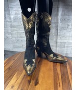 Donald Pliner Western Couture Boots Women 6 M Shoes Gold Leather Metalli... - $217.08 CAD