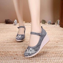 7Cm Wedge Women Cotton Embroidered High Heel Shoes Vintage Ladies Casual Pumps A - £40.34 GBP