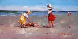 12x24 inches Beach  stretched Oil Painting Canvas Art Wall Decor modern307 - $60.00