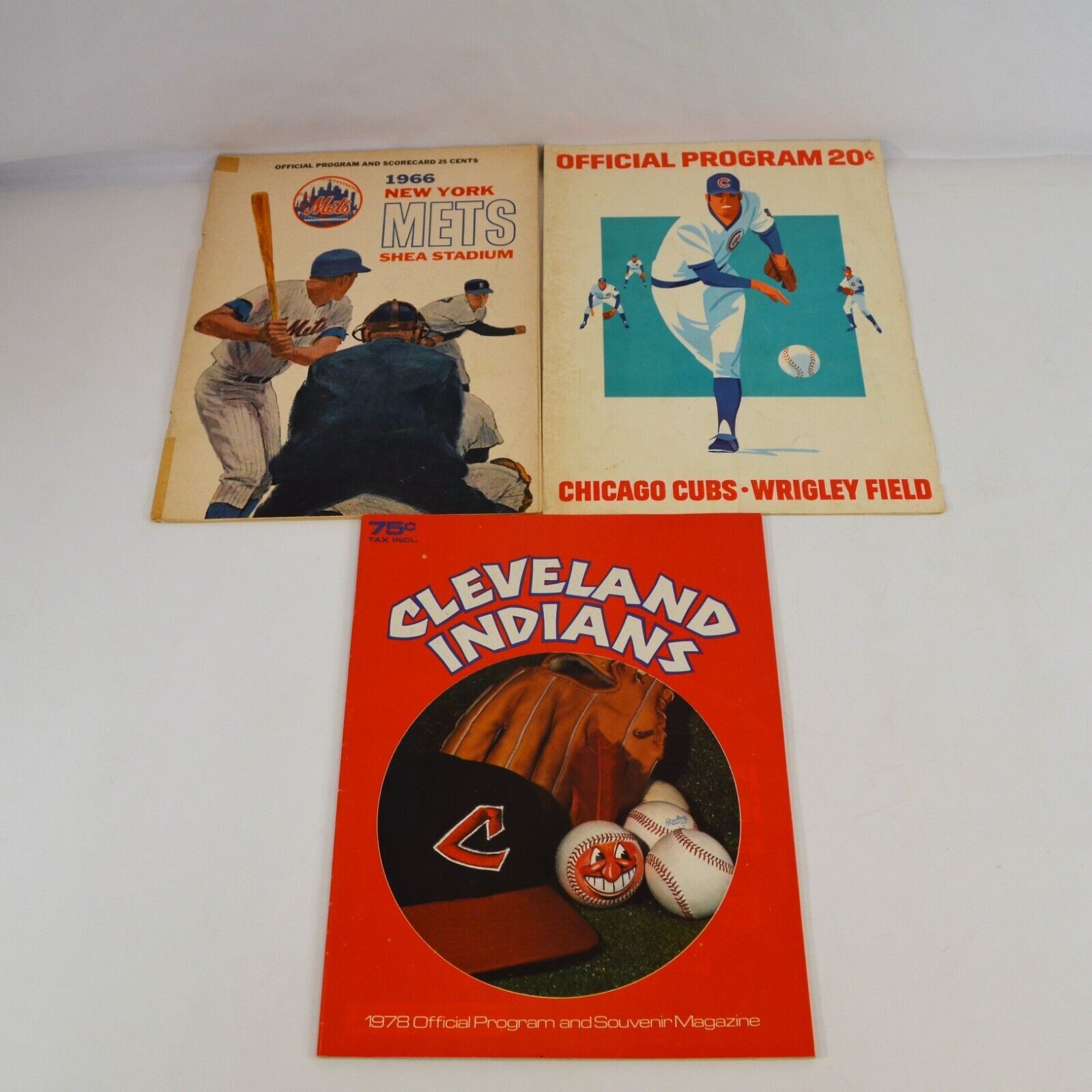Primary image for Official Programs 1966 1978 Lot of 3 Mets Cubs Indians Baseball MLB Scorecards