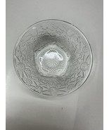 Clear Glass Serving Bowl Embossed Floral Round Dish Vintage - $12.16