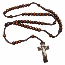 Wooden beads Rosary w/ Christian Cross Crucifix from Jerusalem Holy Land... - $15.52