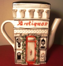 DECORATIVE PORCELAIN TEA POT &#39;ANTIQUES&#39; STORE FRONT - £3.16 GBP