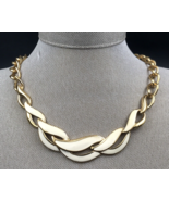 Vintage Napier Gold Tone White Enamel Wavy Leaf Necklace Chain - $18.53