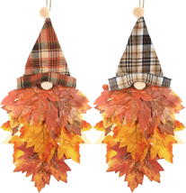 2 Pcs Fall Gnomes Maples Leaf Wreath for Front Door Autumn Gnome Hanging... - $506.68 MXN