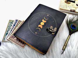  leather journal moon phase grimoire journal leather sketchbook gifts  - £30.54 GBP