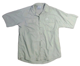 Columbia Camp Shirt Men L Large Short Sleeve Beige Lightweight Nylon Blend  - $14.39