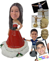 Personalized Bobblehead Girl Giving A Pose Wearing Strapless Santa Dress - Holid - £72.51 GBP