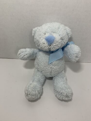 Primary image for Baby Ganz small blue teddy bear rattle bow ribbon plush stuffed animal toy