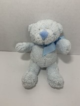 Baby Ganz small blue teddy bear rattle bow ribbon plush stuffed animal toy - $18.80