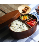 Eco-Friendly Japanese Inspired Round Wood Bento Lunch Box Sustainable Ze... - $39.00