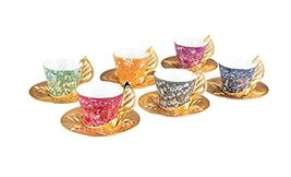 LaModaHome Colorful Espresso Coffee Cups with Saucers Set of 6, Porcelain Turkis - £47.47 GBP