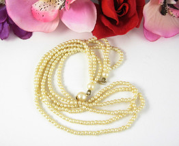 Triple Strand Vintage Faux Pearl Necklace Off White Small Beads 16&quot; Beaded - £15.02 GBP