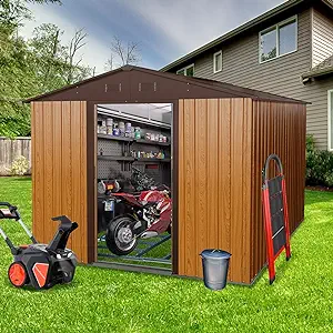 10X8 Ft Outdoor Storage Shed, Garden Tool House With Metal Floor Base, D... - £1,141.12 GBP