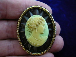 (CS6-3) WOMAN Hair up lime green + ivory CAMEO oval Pin brooch PENDANT necklace - £22.70 GBP