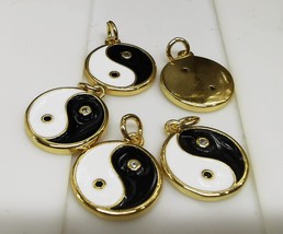 Yin-Yang pendant, 22k gold plated brass, 18mm Disc Roundel Epoxy, Nickel Free, W - $5.90