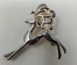 Silver Tone Reindeer Buck Deer Antler Pin Brooch 2&quot; Holiday Christmas - £10.08 GBP