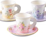 24 pcs Paper Tea Cups and Plates Set for Hot and Cold Drinks for Birthda... - $21.77