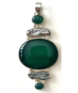 Sterling Silver &amp; Green Jade / Jadeite Pendant w/ Stick Pearls Handmade ... - £56.86 GBP
