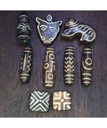Lot 9 pendentifs perles Dzi anciennes en pierre pyu pumtek d&#39;Asie du Sud... - $140.07