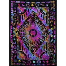 Burning Sun Tie Dye Tapestry, Celestial Sun Moon Star Planet Bohemian Poster Tap - £15.81 GBP