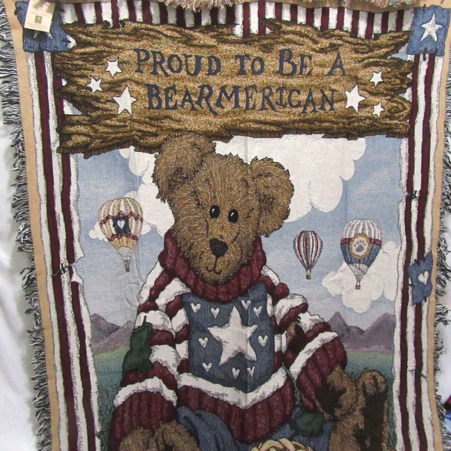 Boyds Bears Proud To Be A Bearmerican Teddy Bear Tapestry Fringed Throw Blanket - $50.00