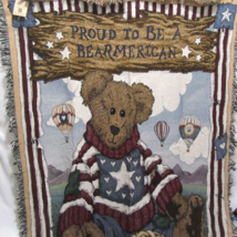 Boyds Bears Proud To Be A Bearmerican Teddy Bear Tapestry Fringed Throw Blanket - £39.31 GBP