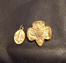 Girl Scout Jewelry LOT Type 5 Eagle Pin and RARE Fleur de Lis Charm Pendant VTG - £38.65 GBP
