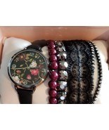 Black ~ Quartz Watch ~ Flowered Face ~  5-Piece Bracelet Set ~ Jewelry ~... - $555.28 MXN