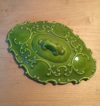 Vintage 70s Holland Mold green ornate trinket/candy dish with lid/cover image 5