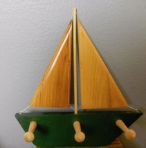 Wood Sail Boat with 3 Pegs for Hanging 12.5 x 13&quot; - £26.43 GBP