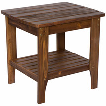 Outdoor Side Table Patio Rectangular Shelf Oak Finish Poolside Wood Acce... - $140.30