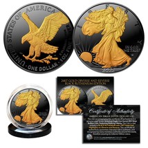2022 Black Ruthenium 1 Oz 999 Silver American Eagle Coin 24K Gold Gilded Type 2 - £66.46 GBP
