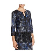 T Tahari Brunella Fringed Paisley Print Jacket, Black, M - £56.19 GBP