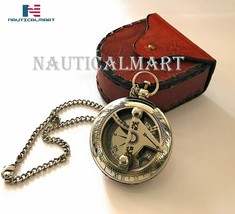 Solid Brass Sundial Push Compass with Leather Case - $38.61