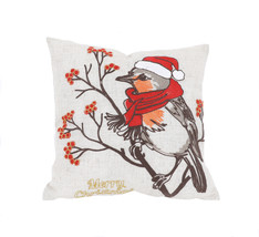 14&quot; X 14&quot; Gray and Red Bird Christmas Linen Linen Blend Zippered Pillow With ... - £38.50 GBP