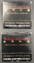 2 Bicycle Club Casino Bell Gardens CA California Matchbook Full 30 Unstruck - £7.52 GBP