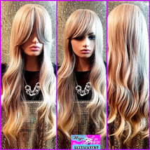 Sally&quot; Ash blonde Wavy Wig with bangs, heat Resistant Wig,Glueless Wig,Full Cap  - £57.68 GBP