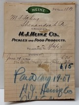 Heinz Pickles Original 1907 Billhead Shenandaoh Pa Inkerman Pa Grocery - £38.55 GBP