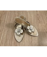 Kate Spade Sandals White  Flower Crystal Gold Heel Women’s size 7.5 M - £22.39 GBP