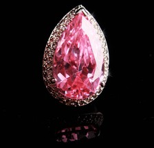 Huge Cocktail Ring / simulated Pink topaz / size 7 / October Birthstone ... - £98.32 GBP