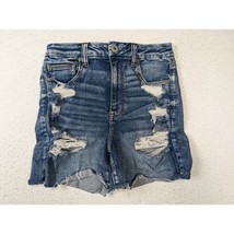 American Eagle Curvy Hi-Rise Shortie Denim Shorts Size 8 Distressed - $16.68