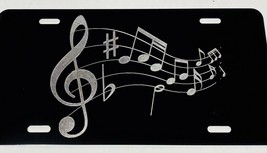 Music Notes Diamond Etched Engraved License Plate Metal Car Tag Teacher Gift - £18.05 GBP