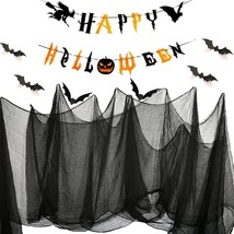 Halloween Decorations And Set, 56 Pcs 3D Black Pvc Bat Sticker, Banner &amp; Creepy  - £12.68 GBP