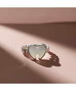 925 Silver Synthetic Shell Heart Ring 10x12mm Adjustable Chain Band Love... - $29.99
