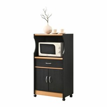 Black Beech Wooden Microwave Cart Rolling Kitchen Storage Utility Cabinet Shelf - £190.23 GBP