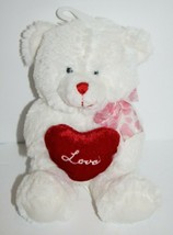 Goffa Teddy Bear 7&quot; White Plush Valentines Love Heart Stuffed Soft Toy Bow NEW  - $11.65