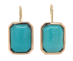 Pair of 14k Yellow Gold Genuine Natural Kingman Turquoise Drop Earrings ... - $678.15