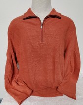 L- Indigo Palms Orange Pullover 1/4 Zip Reversible Sweater 50&quot; Vintage - £41.27 GBP